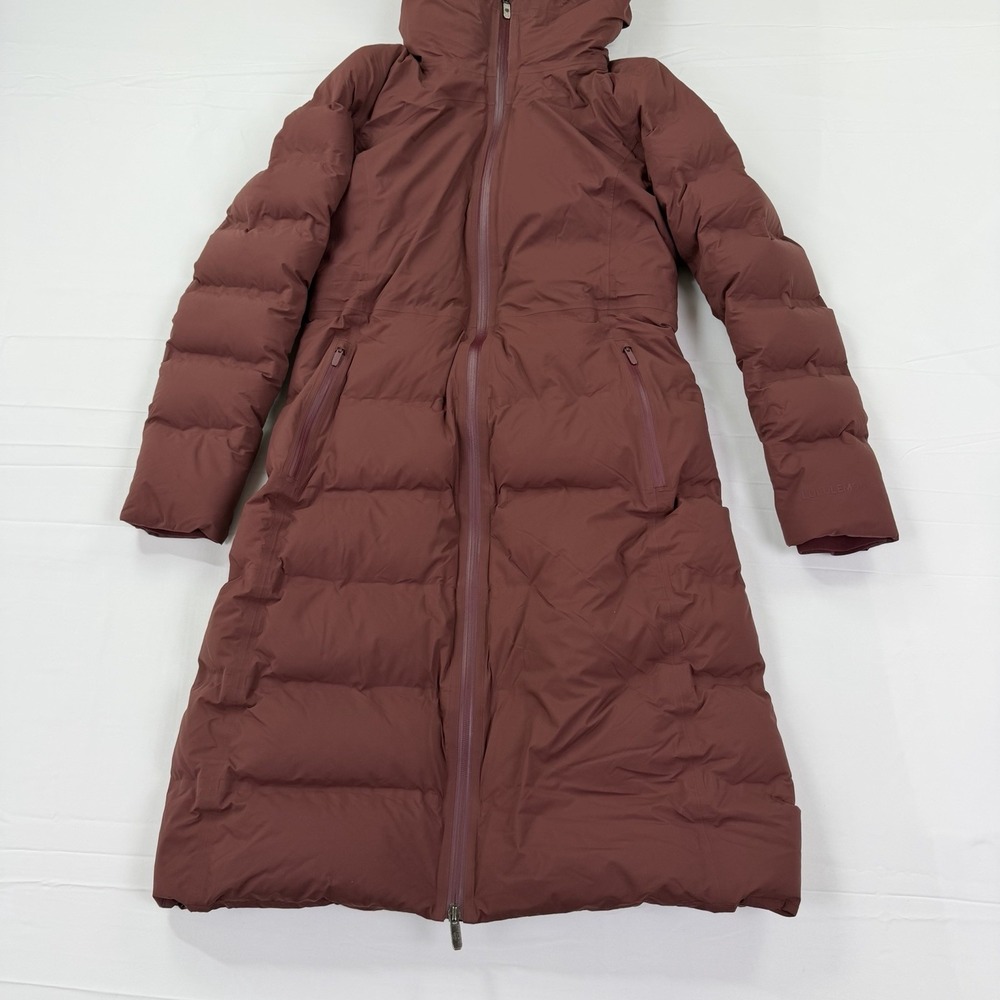 Lululemon Long Puffer Coat Women's 6 Burgundy Goose Down Hooded Winter Parka - Picture 9 of 16